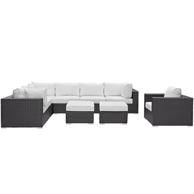 Modway Convene Wicker Rattan 9pc Outdoor Patio Sectional Sofa Furniture Set by Modway