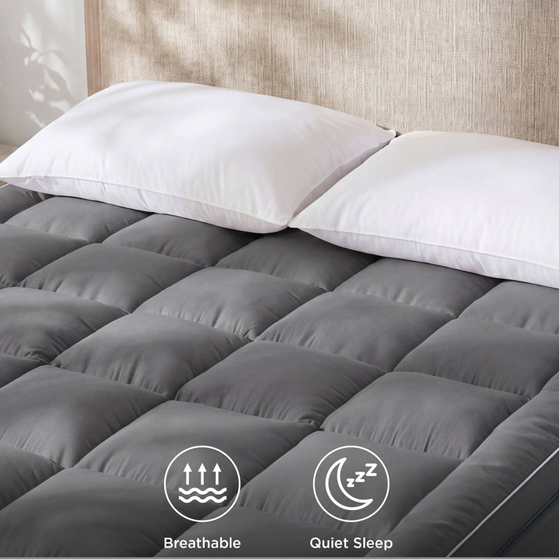 Bedsure Pillow Top Mattress Topper for Dorm & College, Cooling Breathable Mattress Pad with Deep Pocket, Gray, King