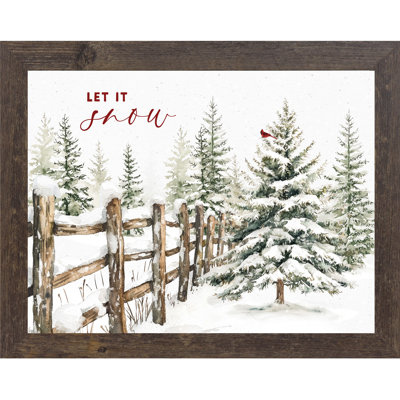 «Let It Snow Cardinal Winter», art encadré avec clôture scintillante