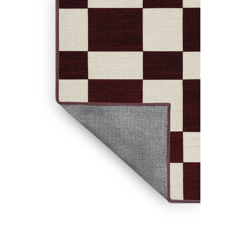 Tapis rouge à carreaux lavable à la machine, Carré 5 pi