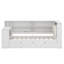 Lit plateforme en bois avec tablettes de rangement, tiroirs, station de charge, DEL, bureau et tête de lit tapissier-139011373-139011372
