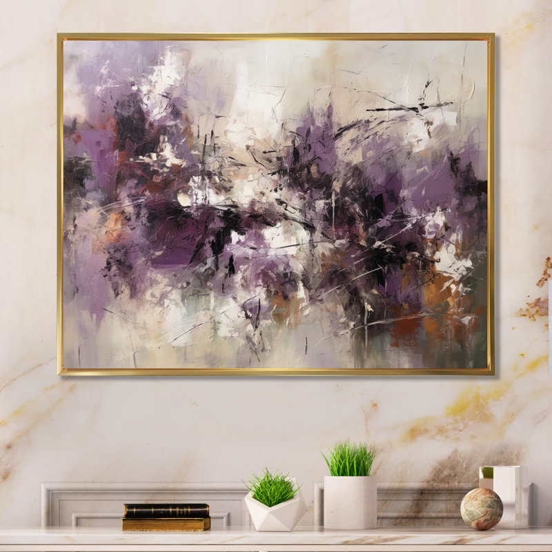 Modernist Expressions V - Décoration murale abstraite de style Mid-Century, H 30 po x l 40 po x P 1,5 po, Cadre flottant doré
