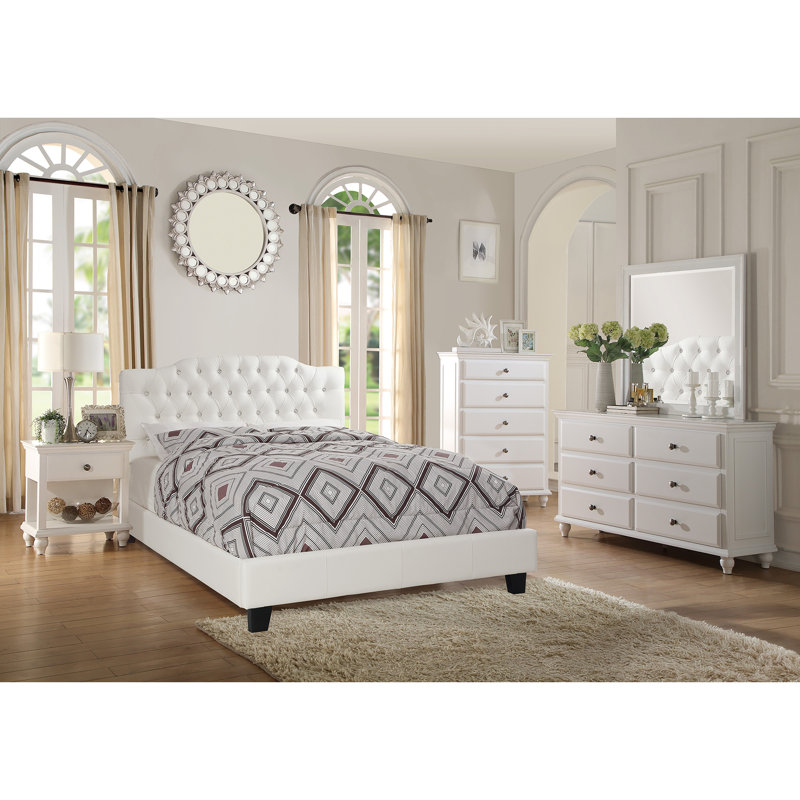 Commode de style moderne 1 pièce avec cinq tiroirs et poignées à finition blanche