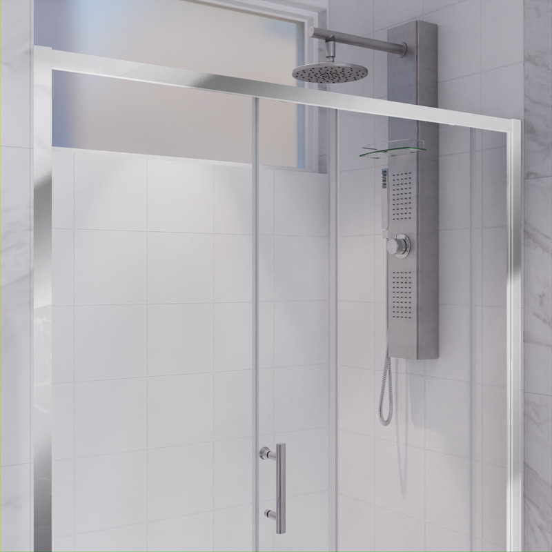 Halberd Series 48'' - W x 72'' H Single Added Door Framed Shower Door with TSUNAMI GUARD, Polished Chrome