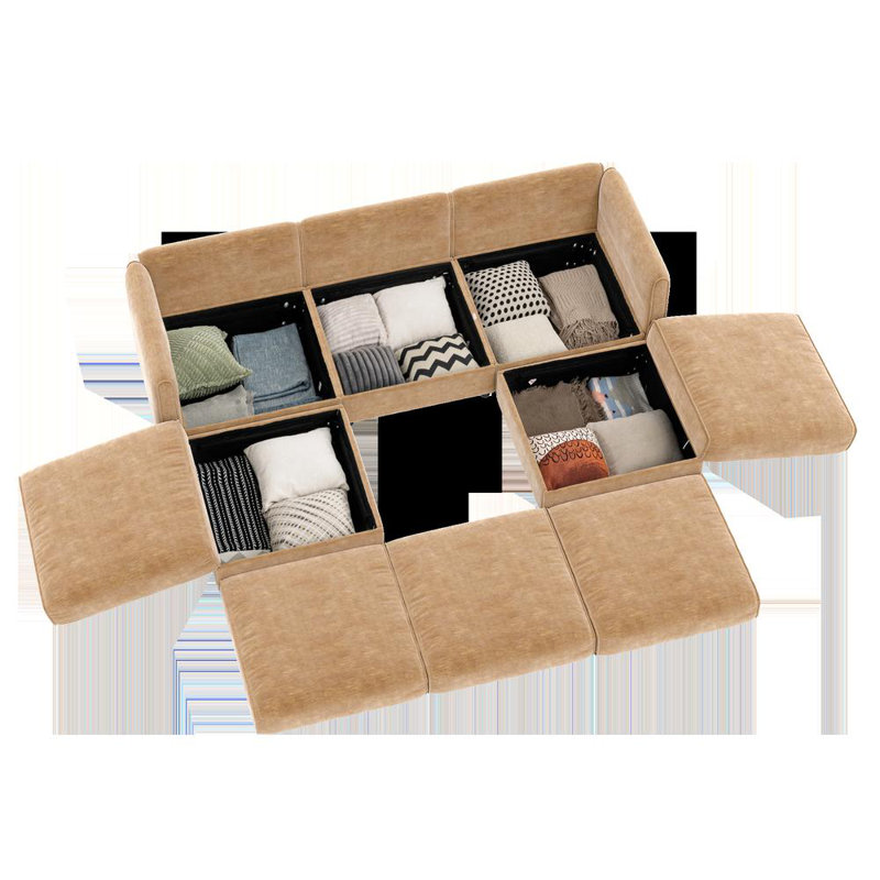 3-Seater Sofa With 2 Ottomans (Camel)