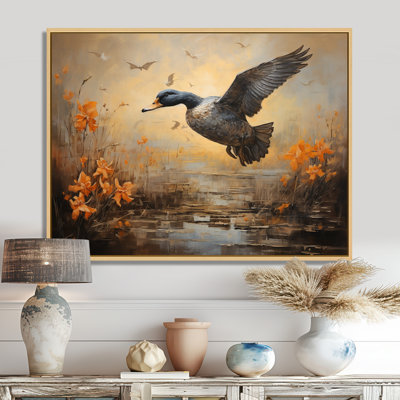Art mural rétro, «Duck Flight At The Pond I»