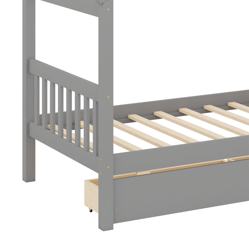 Lit en bois avec tiroirs, Gris