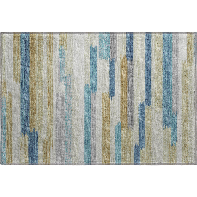 Premium Machine Washable Mayfield AMF114 Abstract Rug, 1'8" x 2'6", Blue