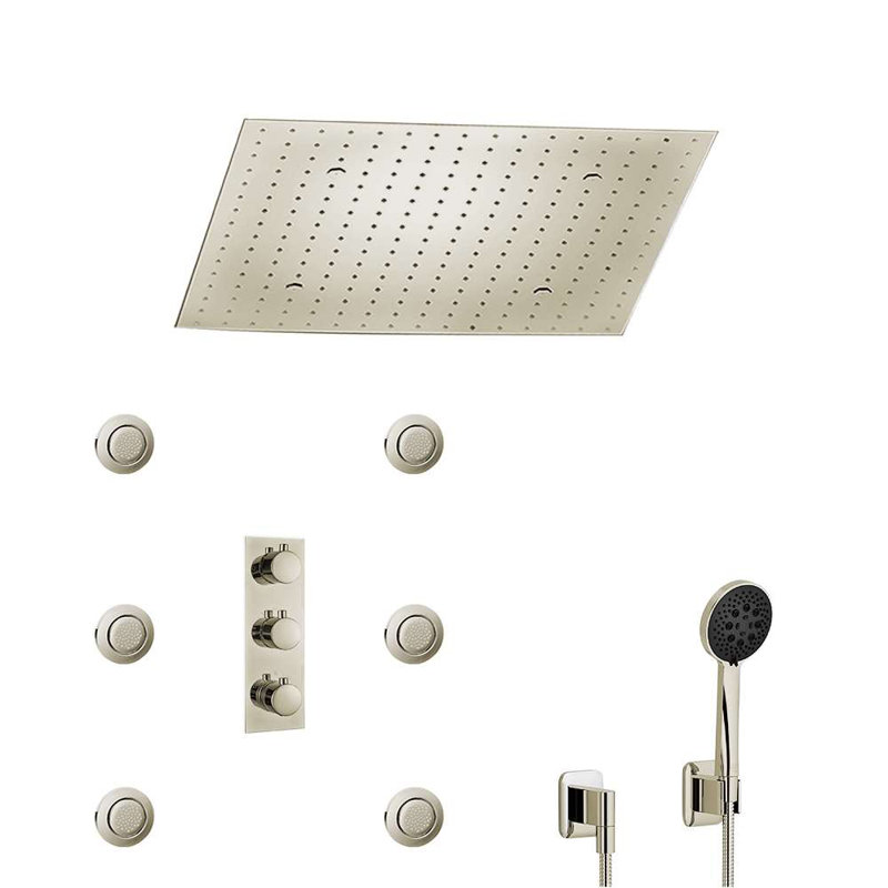 FontanaShowers Sofia Large Ceiling Rain Shower Head Set With Shower Body Sprays and Hand Shower, 5.6" H x 31" W