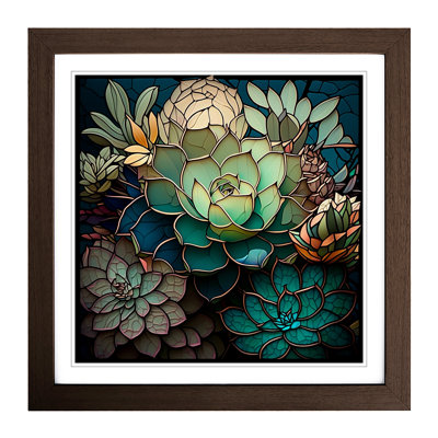 Succulent Stained Glass Effect - Single Picture Frame Print on Wood