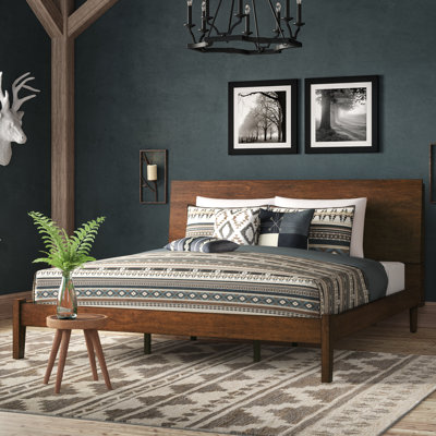 Brynsley Mid-Century Modern Platform Bed  Solid Wood Legs with 103° Inclined Storage Headboard and Charging Station