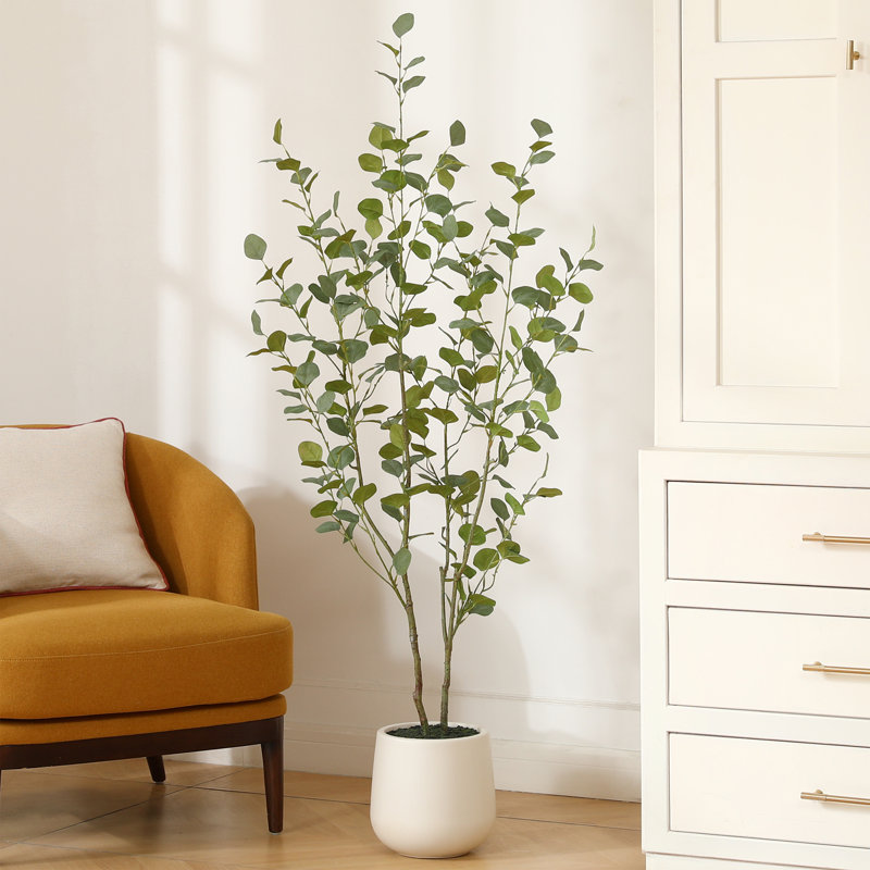 Eucalyptus artificiel Adalia en pot blanc, H 60 po x l 20 po x P 20 po