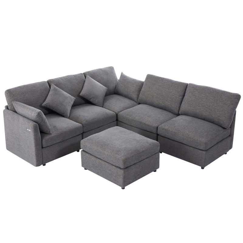 Canapé modulaire 85,4 po Canapé modulaire en U Canapé-lit Canapé en L avec repose-pieds mobile et deux ports USB pour le salon
