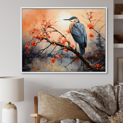 Coral Grey Heron Solitude Pointillism I - Animals Wall Art Prints