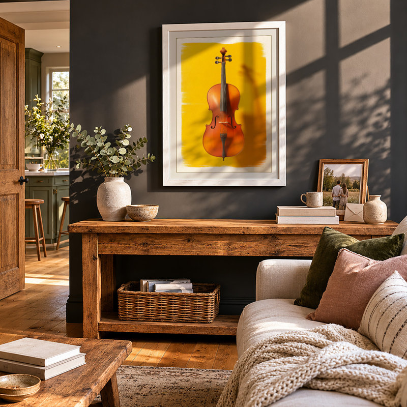 Cello On Gold Modern - Print, A3 - 42.0 x 29.7 cm, White