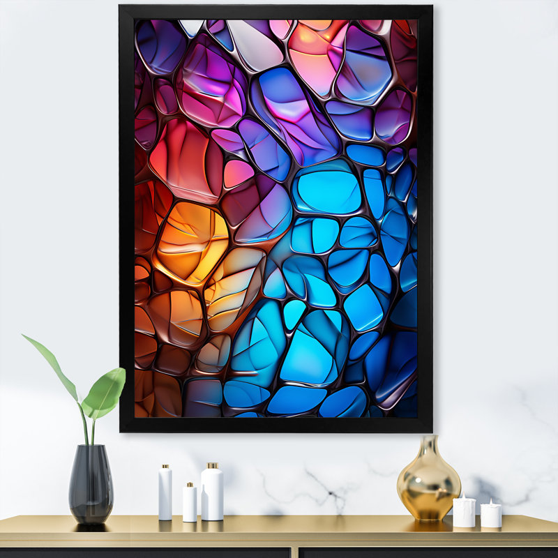 «Opalescent Abstract Fractal Glass relief I», impression d'art mural fractal, Cadre photo noir, H 20 po x l 12 po x P 1 po