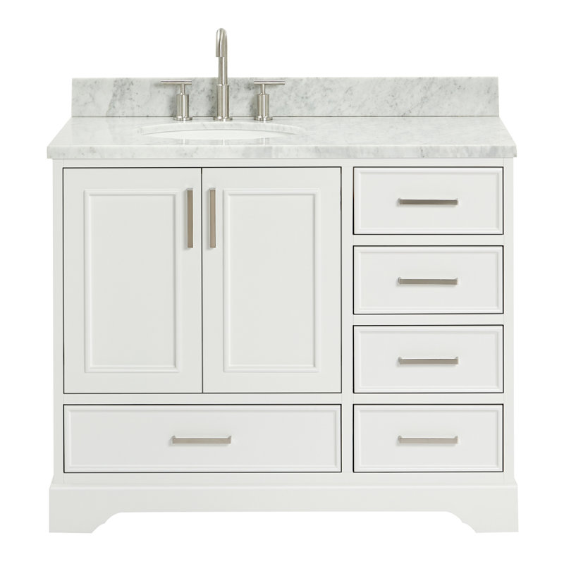 43'' Single Bathroom Vanity with Carrara Marble Top, White