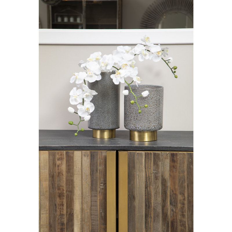 Bismarck Glass Table Vase, 26cm H x 18cm W x 18cm D, Grey/Gold