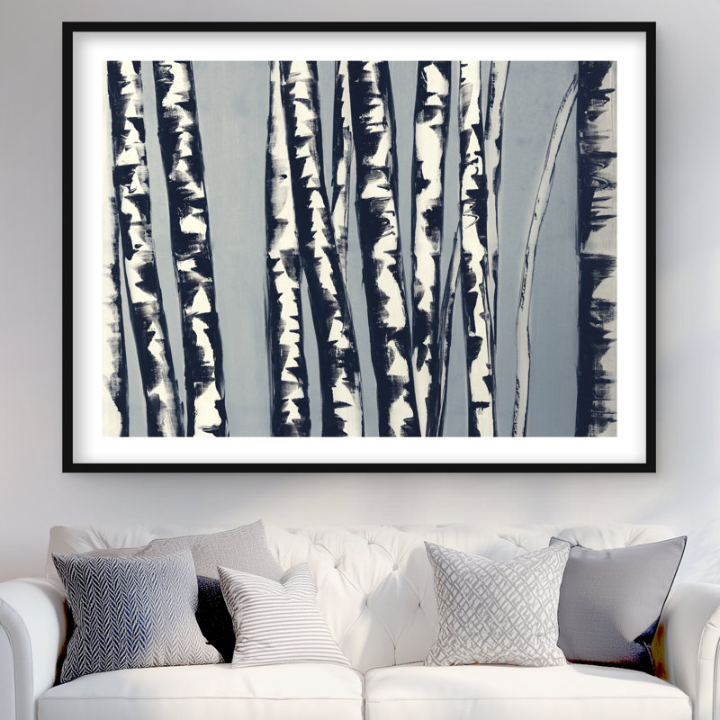 Abstrait forêt de bouleaux - reproduction botanique encadrée, Noir, H 36 po x l 48 po