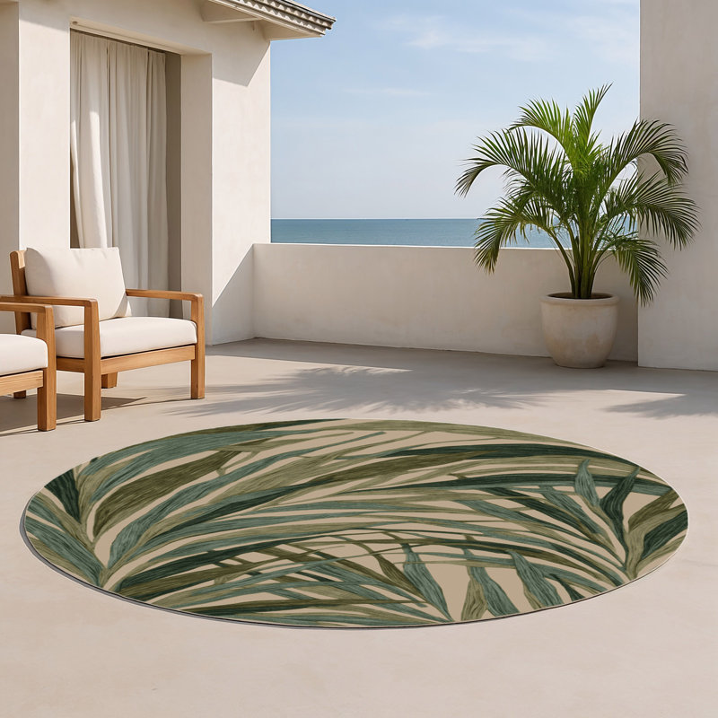 Tapis d'intérieur et d'extérieur brun Botanical, Rond 5 pi