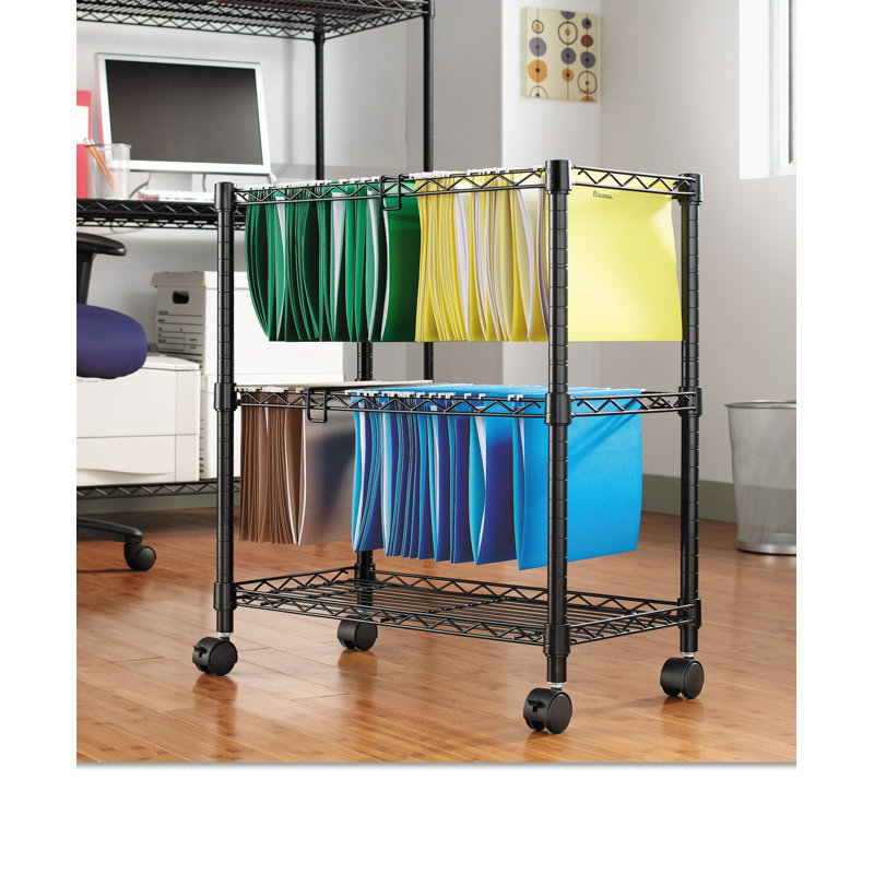 Black Two-Tier Rolling File Cart with Adjustable Shelf