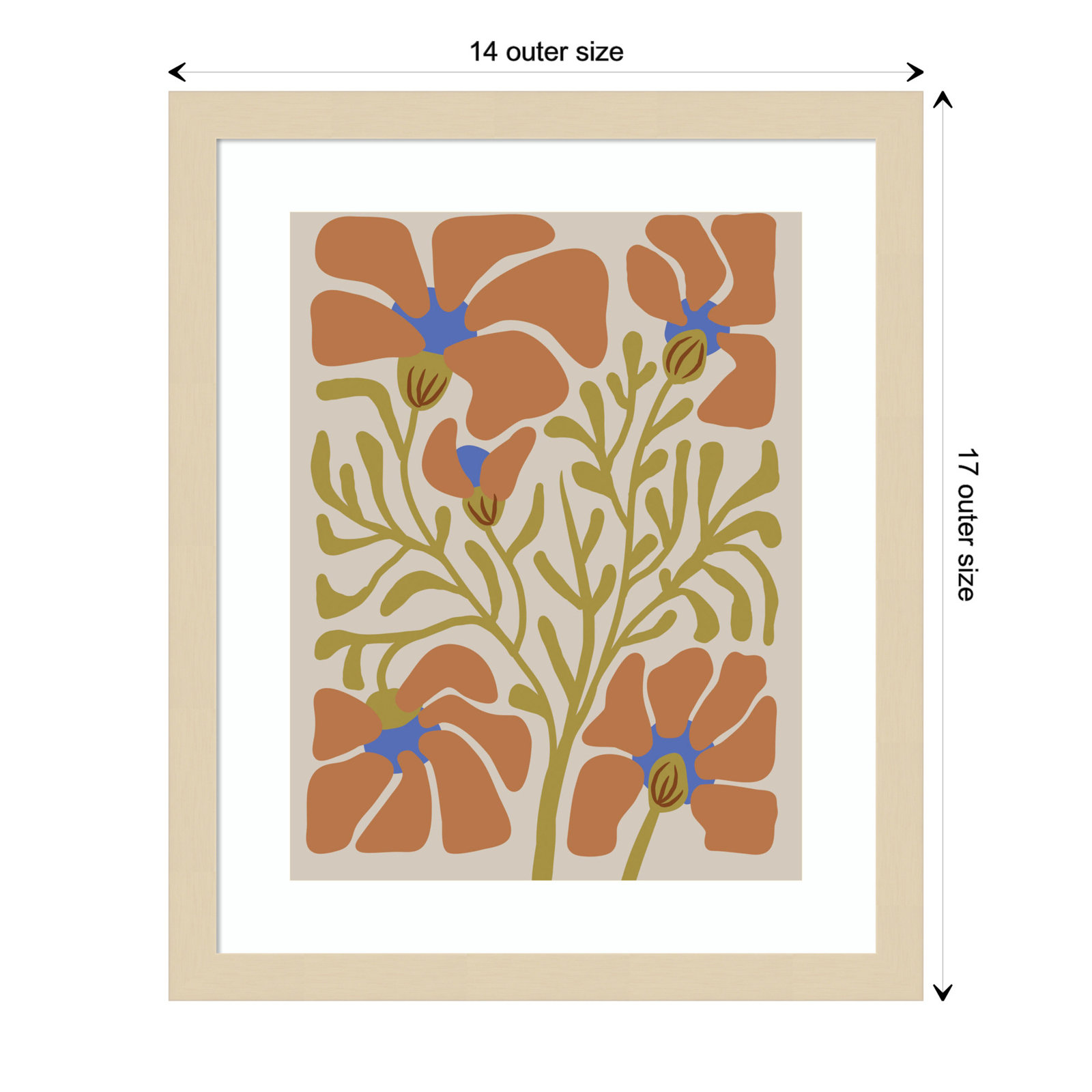 Expressive Abstract House Plant Orange Print, Brown, 17" H x 14" W x 1" D