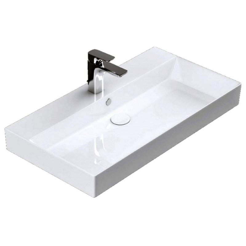 Energy 33.5'' L Bathroom Sink, Single, Glossy White