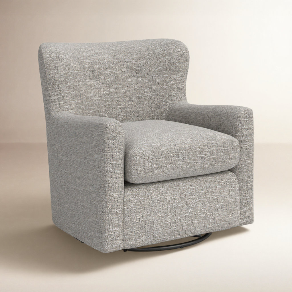 Bendigo Upholstered Swivel Barrel Chair, Granite Performance Weave