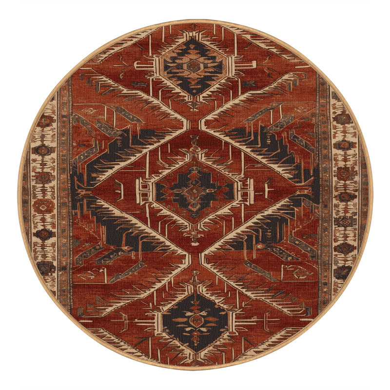 Machine Washable Persian Brown Area Rug, Round 7'