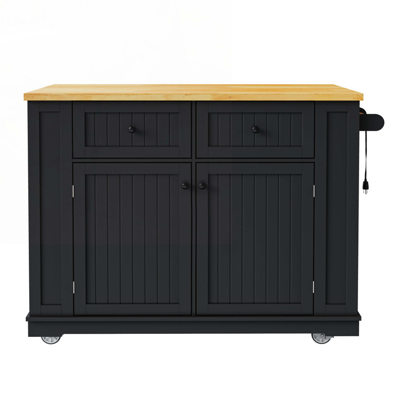 Îlot de cuisine avec 5 tablettes latérales de rangement, Noir