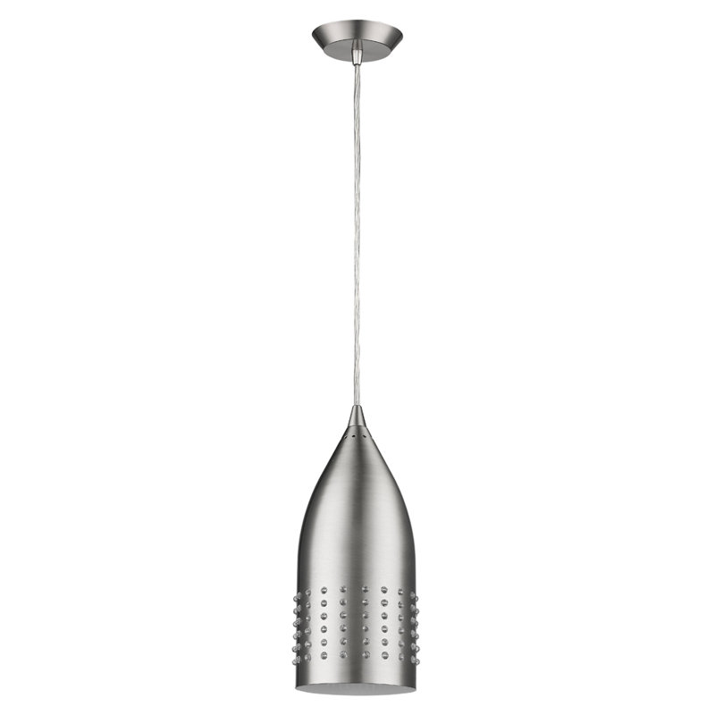 Luminaire suspendu conique 1 lumière Charlcombe, Nickel satiné, H 11 po x l 4,5 po x P 4,5 po