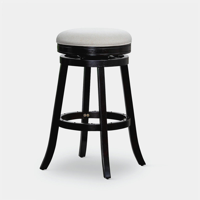 Tabouret de bar de 30 po, laqué couleur café, assise en tissu beige, Beige, Espresso