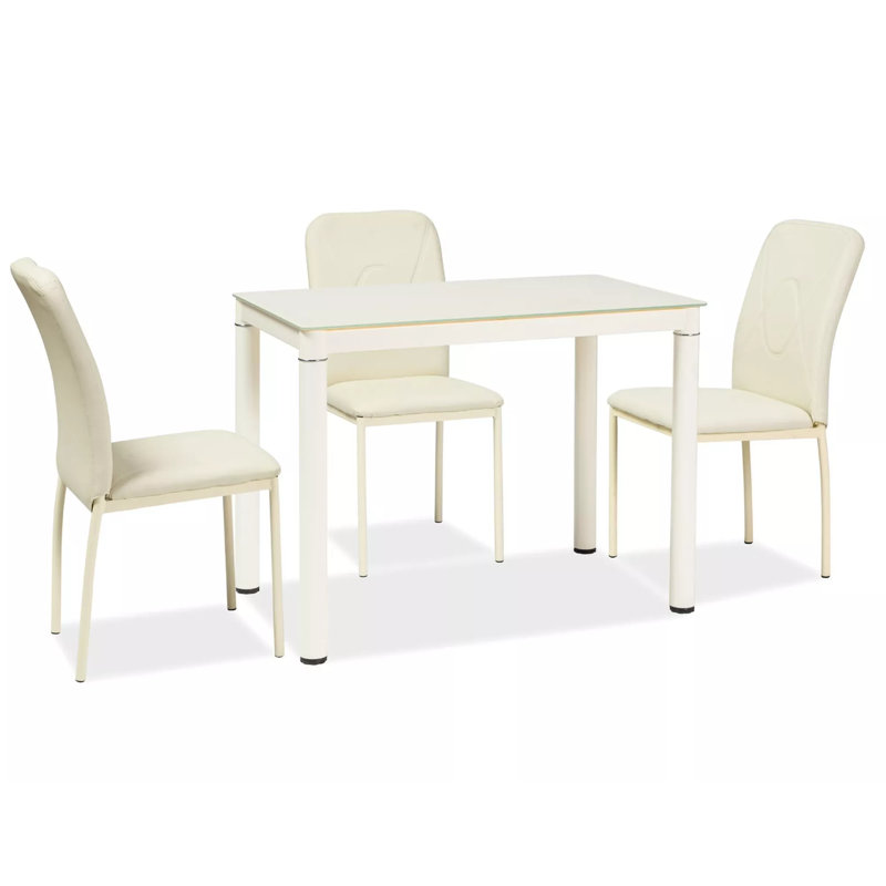 Dacia Glass Top Metal Base Dining Table, Cream
