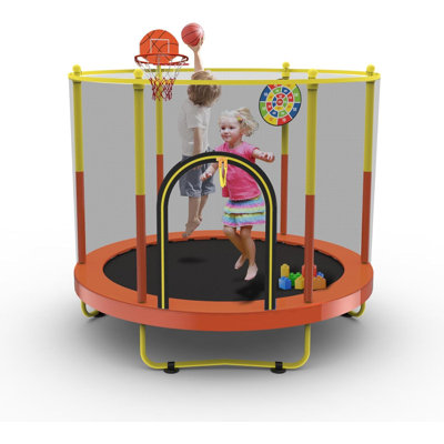 60" Trampoline For Kids With Net,5 Ft Indoor & Outdoor Small Toddler Trampoline With Basketball Hoop & Dart Board For Ages 1-8, Birthday Gifts For Boys & Girls, Baby Toddler Christmas Toys