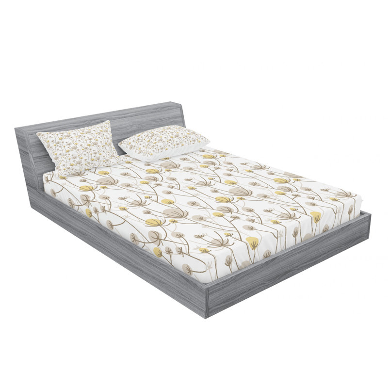 Drap-housse floral en microfibre, Drap-housse pour lit double avec taie d'oreiller, Motif noir / blanc / vert