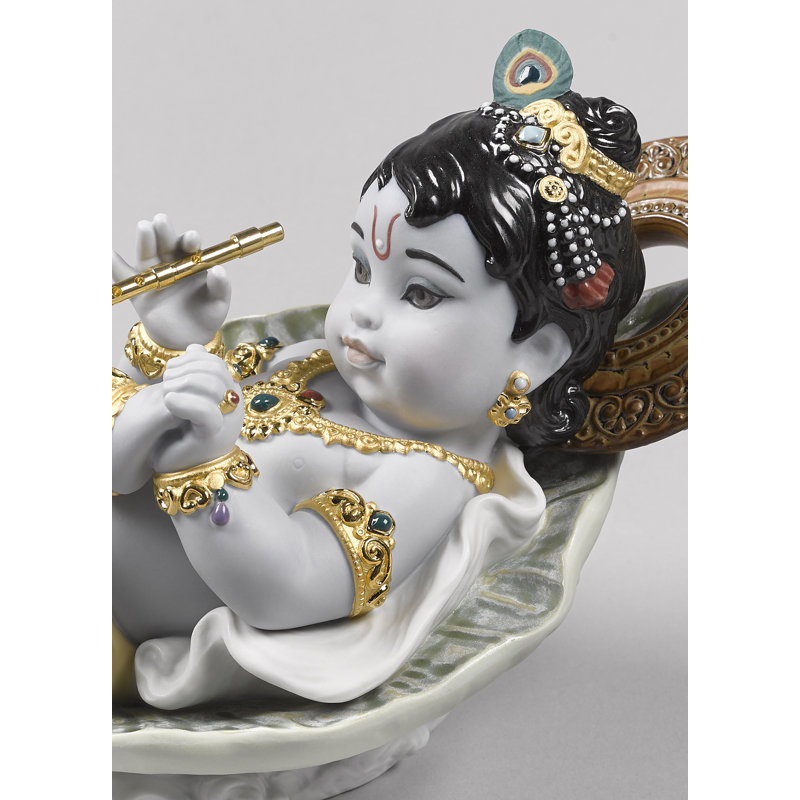 Krishna on Leaf Figurine