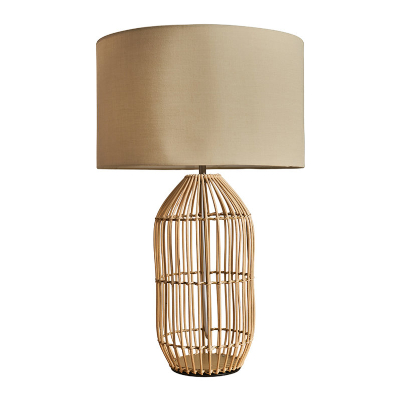 Wicker/Rattan Table Lamp, Gold, 47" H x 25" W x 25" D, Beige