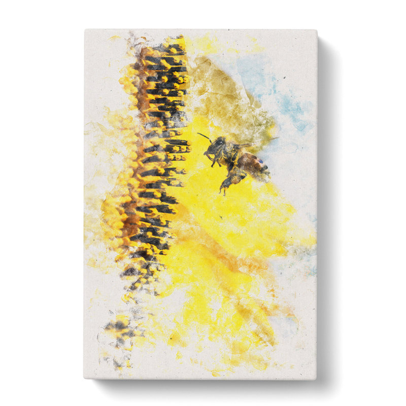 Busy Bee & Yellow Flower - Wrapped Canvas Painting, 91cm H x 60cm W x 3cm D