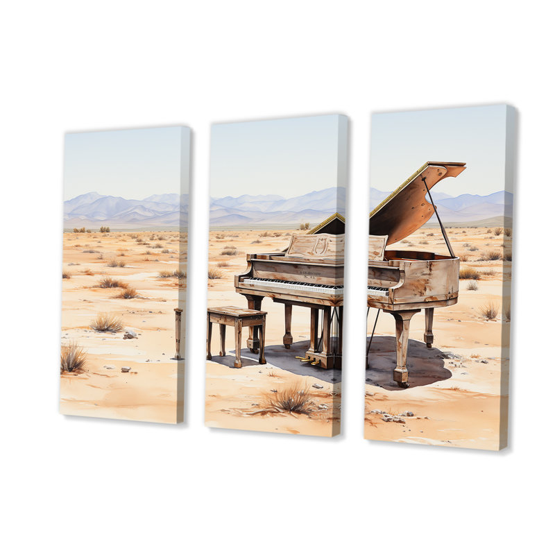 Watercolor Desert Piano Grace II - Piano, art mural, Toile tendue, H 32 po x l 48 po x P 1 po