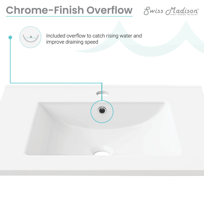 30" White Ceramic Vanity Sink Top