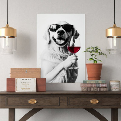 Canvas Wall Art Golden Retriever Dog Drinking Wine Poster-1 Vintage Poster Print Home Decor