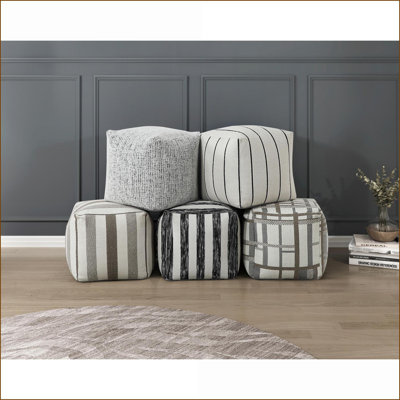 Ottoman Square Pouf, Modern Multi-Color Jacquard Footstool, Non-Slip Seating | 16x16x16 | Multicolor | Textile