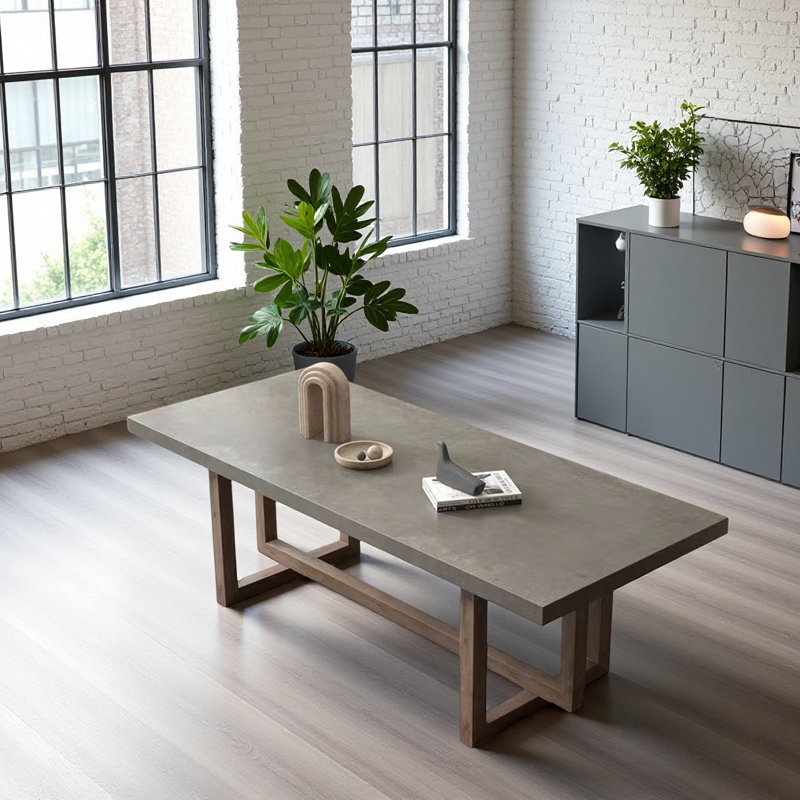 Table de salle à manger rectangulaire en bois massif gris ciment, H 29,53 po x L 78,74 po x l 31,5 po