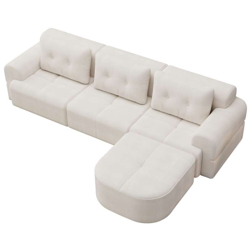 Canapé modulaire modulaire avec méridienne, structure entièrement en mousse, emballage de compression, Blanc beige