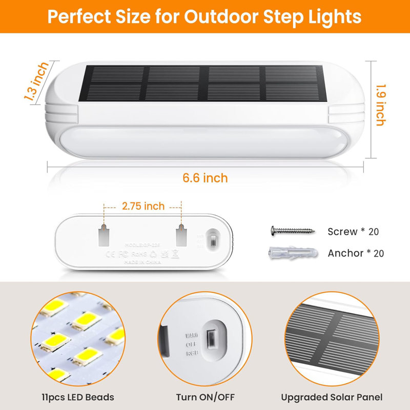 Solar Powered Integrated Low Voltage LED Deck Light Kit, Blanc