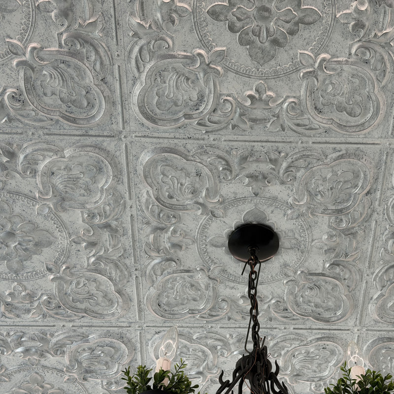 Carreau de plafond texturé en PVC blanc doré vieilli L 24 po x l 24 po Gaby, Argent blanc vieilli