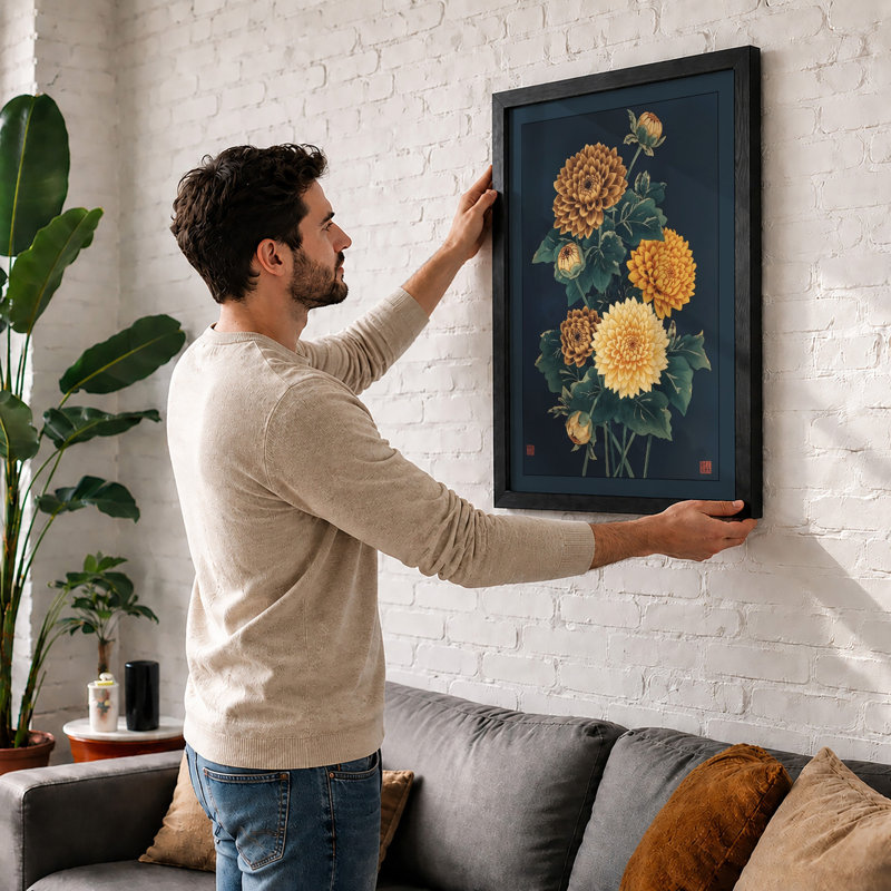 Chrysanthemum Study Botanical - Framed Print, Oak, A4 - 29.7 x 21.0 cm