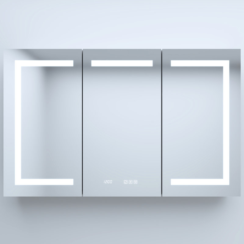 48 po L x H 30 H Armoire à pharmacie en aluminium argenté avec miroir, conduit, horloge