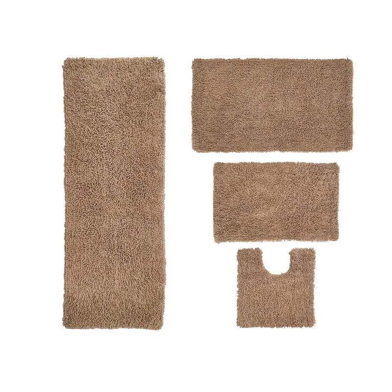 Tapis de bain 100% coton lavable à la machine Fantasia (ensemble de 4), Lin