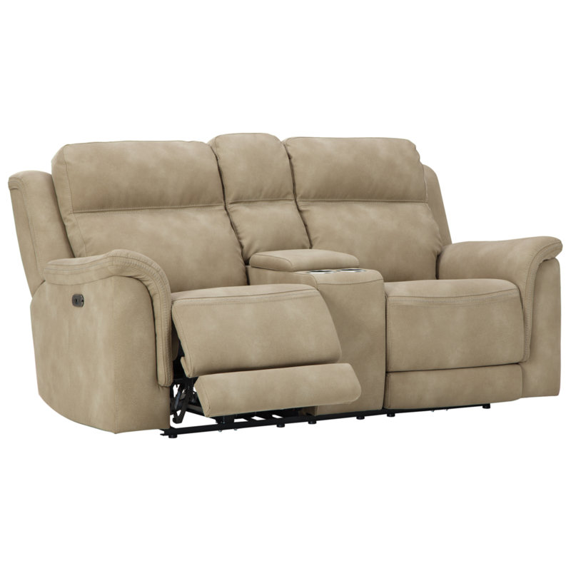 Gordils 76'' Faux Leather Power Reclining Loveseat, Sand Beige Faux Leather
